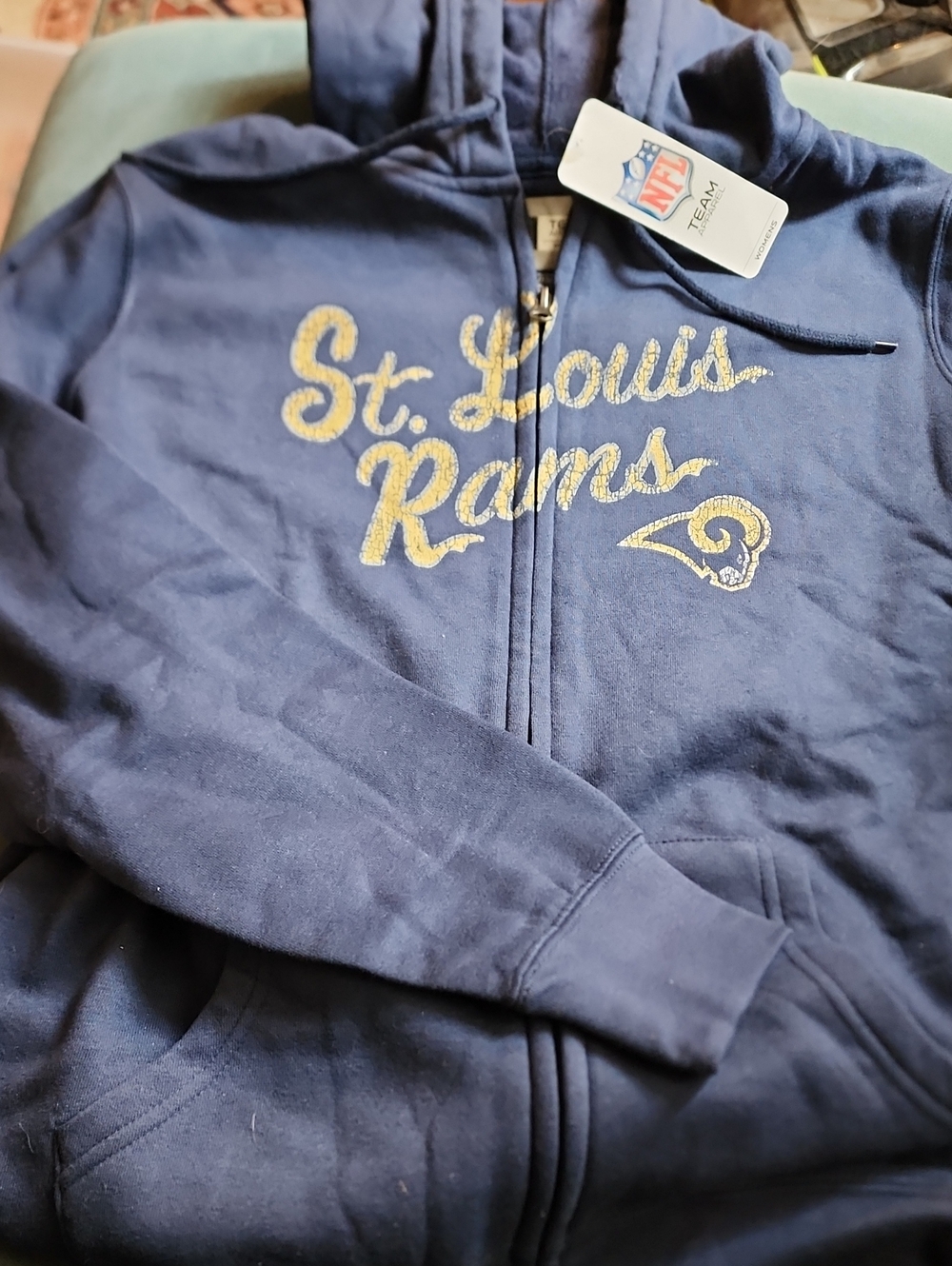 Vintage Look St. Louis Rams Zippered Jacket Hoodie. Womens XL. New